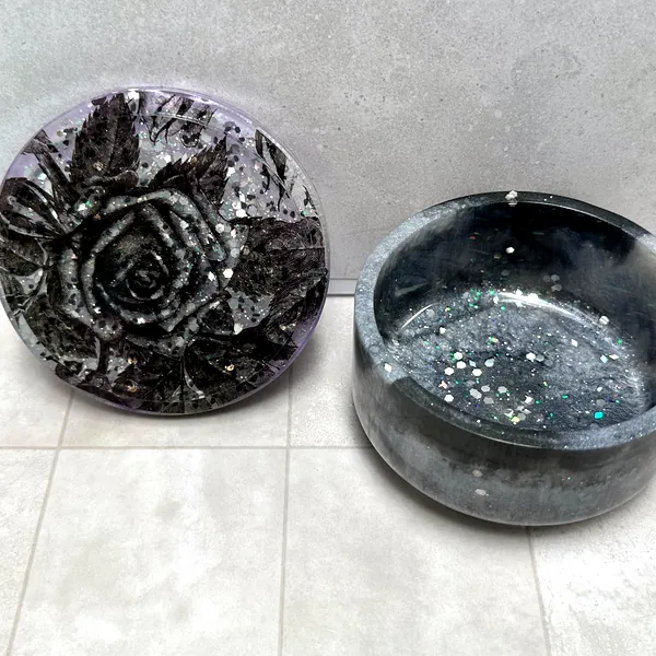 Black & Silver Rose Dish & Bowl