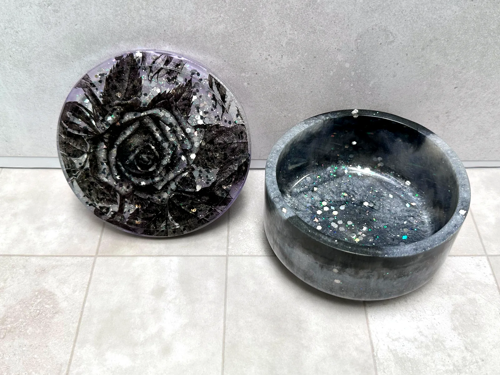 Black & Silver Rose Dish & Bowl
