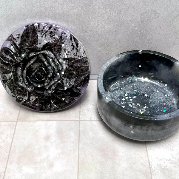 Black & Silver Rose Jar with Lid view 2