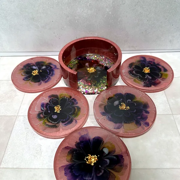 Purple Poppy Coaster Set