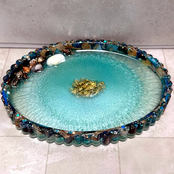 Teal Geode Oval Serving Tray