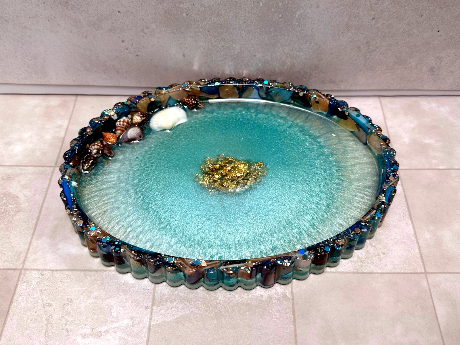 Teal Geode Oval Serving Tray